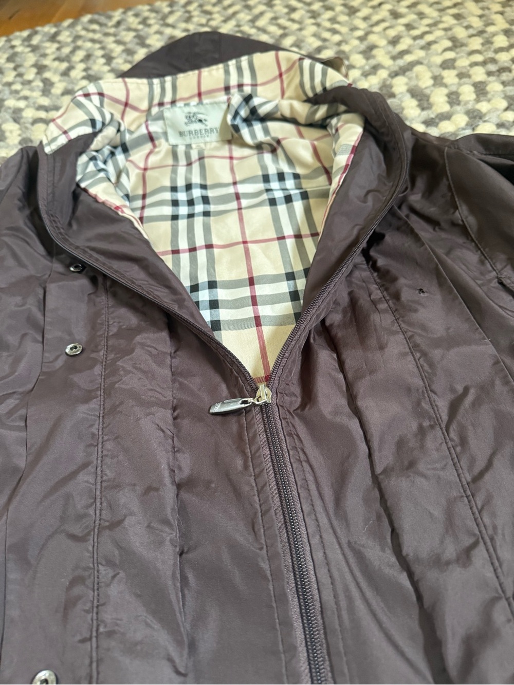 Burberry Dark Brown Hooded Trench Coat with Signature Check Lining - Picture 3 of 5
